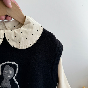 Autumn 2024 Baby Girl Korean Pants Suit Wool Shoulder Sleeveless Knitted Wool Vest Floral Pants for Children