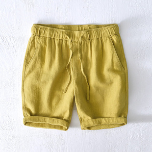 8227 Japanese-style Elastomeric Drawstring Ramie Casual Linen Shorts Men's Summer Beach All-match Loose Cotton Linen Pants
