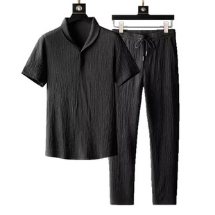2025 Summer New Fashion Brand Casual Sports suit Men's Short-sleeved T-shirt Fashion Brand Pants Loose Hong Kong-style Two-piece Set
