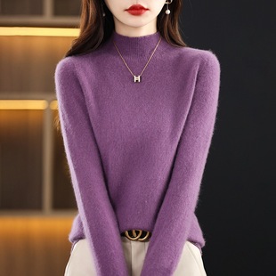 First-Line Readymade Half-High Collar Wool Sweater Women's 100 Pure Wool Knitted Base Shirt Loose Autumn and Winter Cashmere Sweater