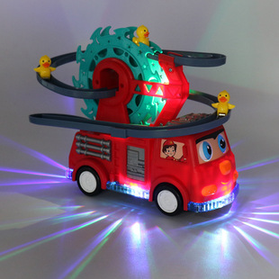 Tiktok Electric Universal fire rail car Music light little duck climbing stairs Ferris wheel slide toy