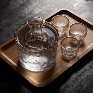 Japanese-style glass hip flask wine glass set Japanese small hip flask sake glass burning hip flask clear hip flask hammer eye pattern white wine glass