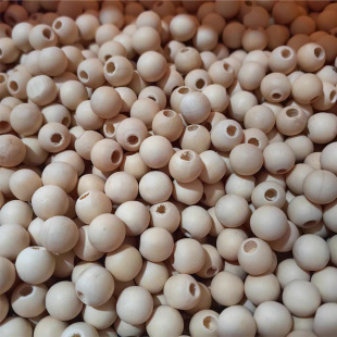 Source Factory He Mu Beads Round Hole Round Beads Natural Wood Color Handmade Beads Loose Beads DIY Bead Jewelry Accessories Wooden Beads