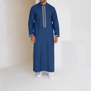 2025 cross-border foreign trade Amazon Arabic style simple long men's collar zipper Muslim robe men