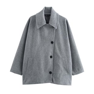 2024 Women's French Niche Coat Fashionable Lap Blended Short Long Sleeve Cape Coat