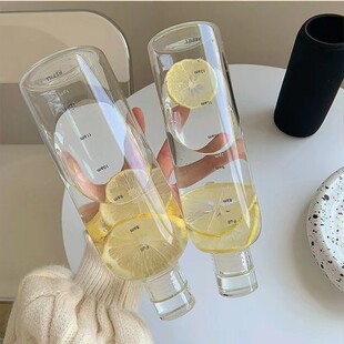 Time scale Cup transparent glass creative portable large capacity Internet celebrity water Cup borosilicate drink juice bottle