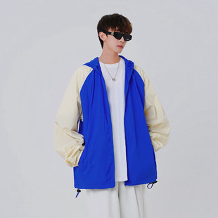 2023 New Summer Ice Silk Sunscreen Clothing Hong Kong Style Loose Neutral Contrast Color UV Protection Hooded Thin Skin Clothing