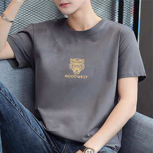 Factory wholesale short-sleeved T-shirt couple's summer trendy smiley face river print solid color all-match round neck T-shirt
