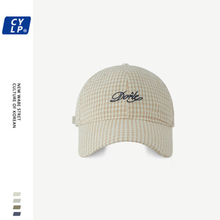 Spring and Summer New Trendy Brand Letter Embroidered Soft Top Baseball Cap Women's Korean Style Fashion All-match Plaid Cap Shiny Face