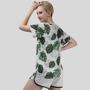 Leaf Simple Personality Street Digital Printing Round Neck Short-sleeved Loose T-shirt Cross-border Foreign Trade Top