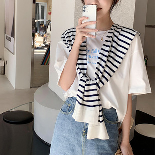 Versatile summer new shawl knitted thin office thin scarf outer striped office waistcoat