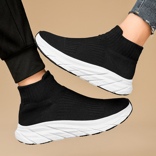 New plus size Flying Woven High-top Cotton Shoes Couple Sports Casual Shoes Thick Sole Autumn and Winter Trendy Shoes High-top Lovers Shoes