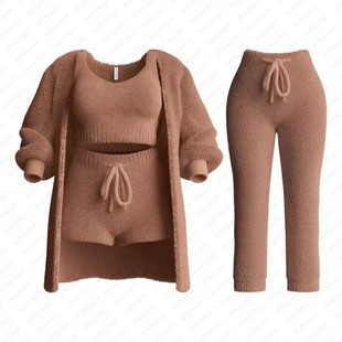 2025 New Autumn and Winter Cross-Border Amazon Knitted Plush Long-Sleeved Jacket Vest Shorts Four-Piece Set + Three-Piece Set