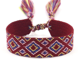 In stock wholesale 166 colors optional ethnic style blank ribbon bracelet embroidered tassel woven DIY wrist strap