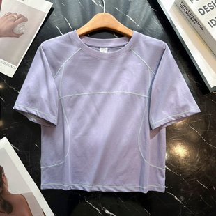 149! Cool Summer Outdoor Moisture Absorption Quick-drying Training Clothes Sports Split Color Line Short-sleeved Crewneck T-shirt for Women