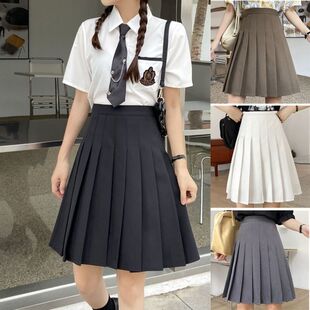 New Korean Style Extended Pleated Skirt for Spring and Autumn, High-Waisted, Slimming, College Style, Tall, Solid Color Half Skirt
