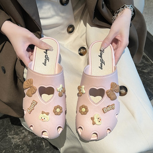 Half package slippers women summer wear Korean fashion bow breathable home non-slip soft bottom slippers in stock wholesale