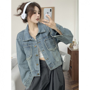 2025 Autumn Woolen Loose Denim Short Coat Women's All-match Denim Hong Kong-style Coat Top