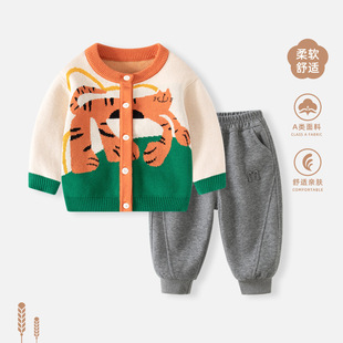 Baby Sweater suit 2025 Spring Knitted Sweater Top Boys' Baby Spring Clothes Western-style Cardigan Jacket Boys' Clothes