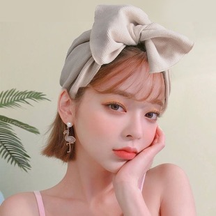 Internet celebrity hair band oversized bow knitted wide-brimmed ins hair band outer wear autumn and winter hair band face wash hair accessories