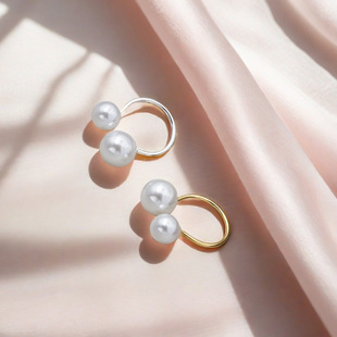 South Korea cross-border new size pearl opening ring fashion minimalist ring double pearl ring for men and women