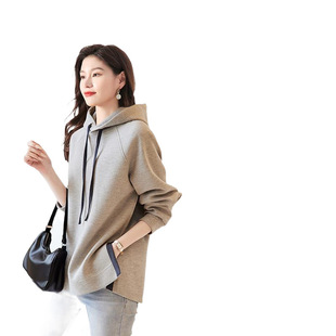 Split Hooded Sweater Women's Loose Spring and Autumn 2024 New Explosions Fashion Stylish Grey Top Coat Hoodie Trendy