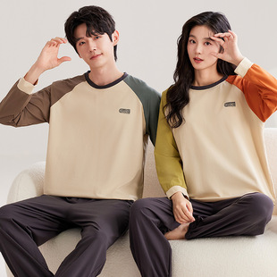 Couple Pajamas Spring and Autumn Pure Cotton Long Sleeve Cartoon Cute Sweet Men's and Women's plus size Outer Wear Home Clothes suit
