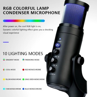 Микрофон RGB Цветной атмосферный свет Емкостный микрофон USB компьютер Live K песня запись игры видеоконференции