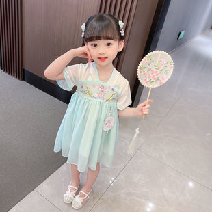 Hanfu Girl's New Summer Dress, Chinese Style Chiffon Dress, Thin Short-Sleeve Traditional Dress