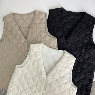 Cross-border Autumn and Winter New Round Neck V-neck Free Switching Light and Thin Warm 90 White Duck Down Diamond Women's Down Vest Trendy