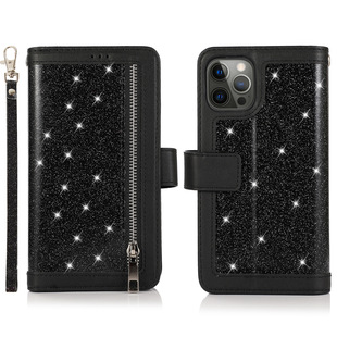 Foreign Trade Samsung S23 Glitter Splicing Nine Card Zipper Bag iPhone16PRO Card Flip Business Leather Case