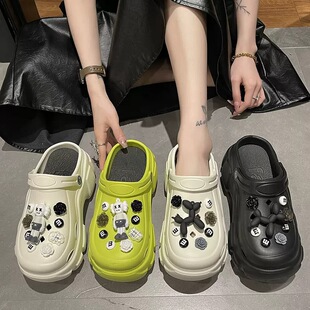 Thick Sole Cave Shoes Women's Summer Outer Wear 2024 New Internet Popular Cute Non-Slip Height-Increased Baotou Sandals and Slippers Summer