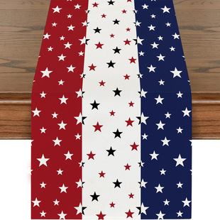 Explosions US Independence Day Decorative Table Runner Linen Star-stripe Printed Tablecloth Patriot Holiday Atmosphere Table Runner