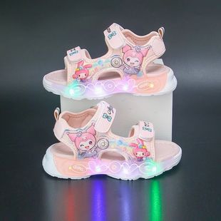 Girls' 2025 New Summer Beach Shoes Girls' Luminous Sandals with Light Soft Sole Children's Non-slip Sandals with Light