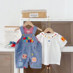 Strict selection of children's trousers Japanese miki spring bib pants for boys and girls long cartoon baby bib pants wholesale