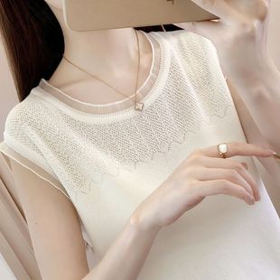 Vest with Camisole Women's Summer Loose Suit with Ice Silk Sleeveless Base White T-shirt Women's Outer Wear Trendy All-match Top