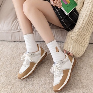 Socks Women's Autumn and Winter Explosions Double Needle Embroidered Bear Socks Middle Barrel Striped Women's Cotton Socks ins Trendy Japanese Stacked Socks