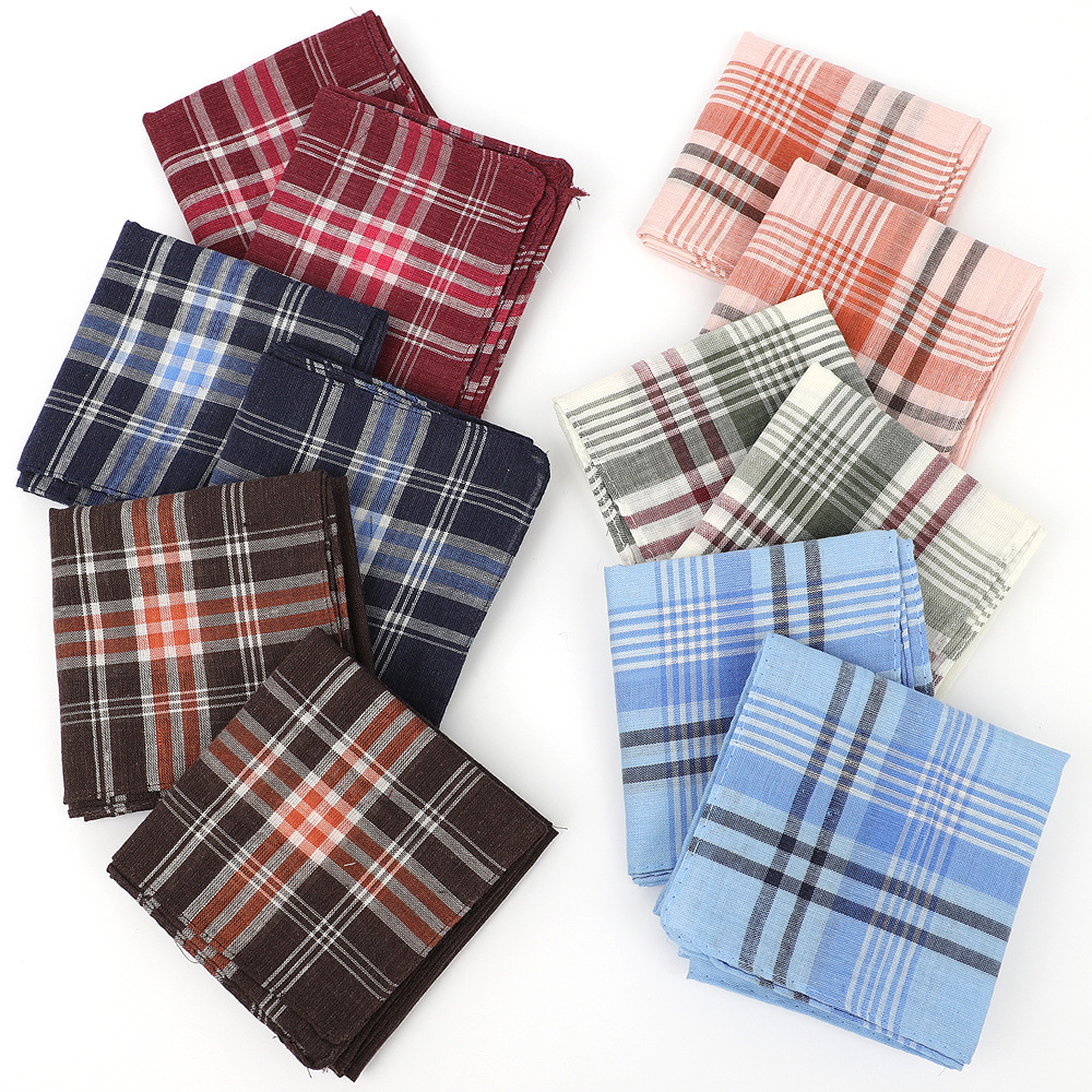 Cross-border men's shades mixed color plaid striped handkerchief polyester cotton handkerchief pocket towel old-fashioned nostalgic classic small handkerchief
