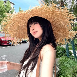 Resort Style Hand-Woven Raffia Hat for Women Summer Seaside Sun Protection Sun Hat Large Brim Sunshade Beach Hat