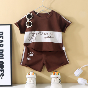 Children's Short-sleeved suit Boys and Girls T-shirt Summer Baby Baby Clothes Korean Style Children's Fashion suit Summer Cross-border