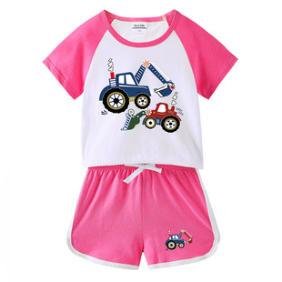 2023 Children's Suit Summer New Arrival Excavator Children's Clothing Baby Short-sleeved T-shirt Shorts Casual Two-piece Set Trendy