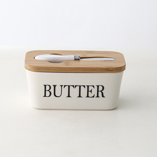 Rectangular Ceramic Burease Box Cross-border Daifa Restaurant Sealed Storage Box Western-style Cheese Box with Knife Burease Box
