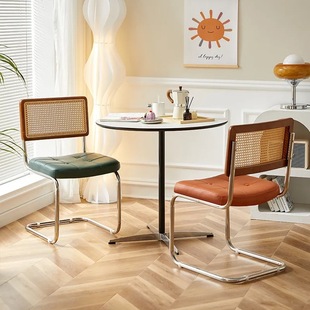 Middle Ancient Internet Popular Dining Table and Chair Log Style Backrest Rattan Chair French Retro Home Dining Chair Balcony Casual Rattan Chair