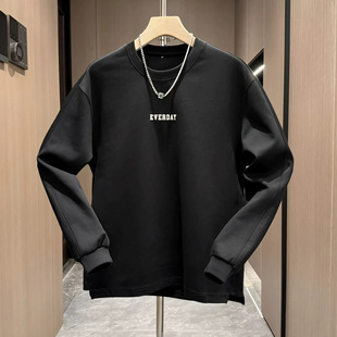 Autumn and Winter New American Style Trendy Brand Letter Stitching Jacket Round Neck Sweater Men's Trendy Simple All-match Casual Base Shirt