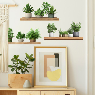 fun-e304 painted green plant potted shelf bedroom living room home background beautification decorative wall stickers