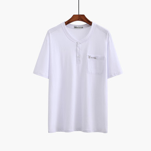 Middle-aged Men's Dad Cotton Short-sleeved T-shirt Placket Pocket Loose Plus Size Casual Men's Cotton Clothes