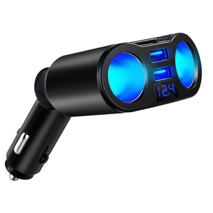 Car cigarette lighter with rotating one-to-two double cigarette lighter conversion plug car charger