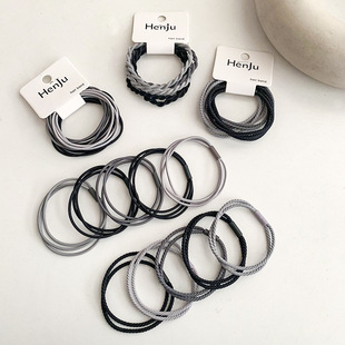Gradient basic hair ring 5 card black and white gray hair rope simple high elastic rubber band Korean high-grade tie rope