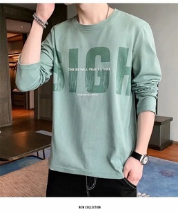 2023 Autumn Men's Long-sleeved T-shirt Hong Kong-style Loose Trendy Brand Printed Round Neck Shoulder Shirt Student Top for Men