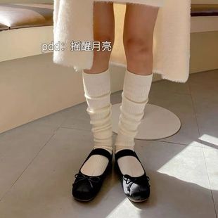 Creamy White Vertical Shaped Calf Socks Women's Spring and Summer Warm Slimming All-match Mid-tube Socks Japanese-style Grey Stacked Socks for Children
